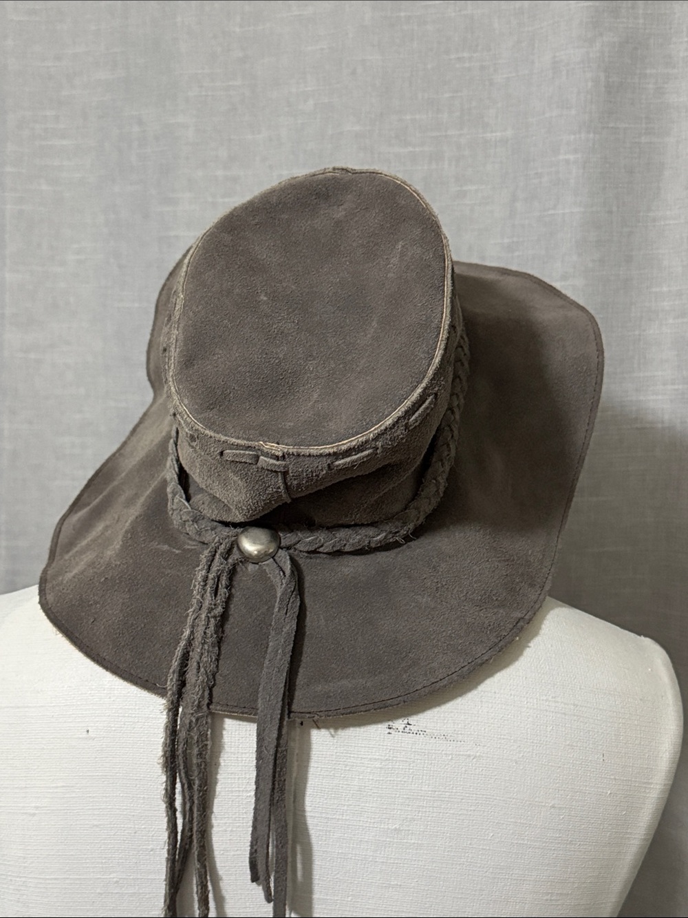 Vintage Handmade Genuine Leather Hat-Made in Mexico-Gray Suede-Wmns Sz M-EUC - Picture 14 of 16